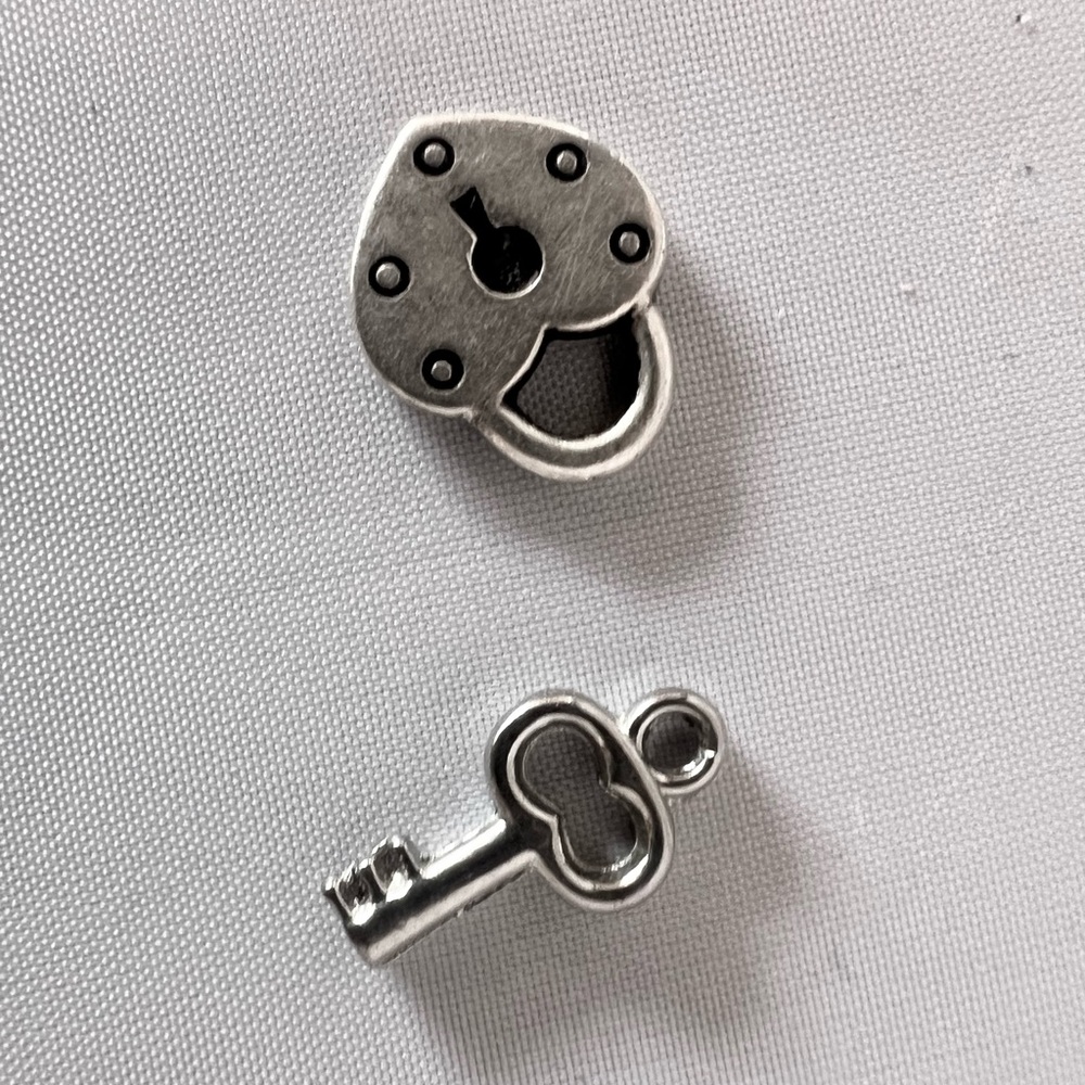 Padlock and Key Tiny Pendant Charms - Silver Tone Pewter - Lock & Key Necklace